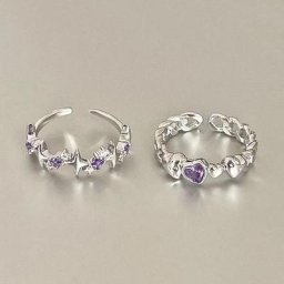 Bague de Couple avec strass violet brillant pour femme et homme anneau ajustable Vintage étoile