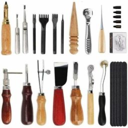 18PCS Kit Outils Cuir diy Outillage Poinçon Artisanat Maroquinerie Bricolage Main Punch Trou