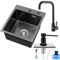 Vier Cuisine 1 Bac 40 × 45 cm Évier Inox Montage à Encastrer ou à Fleur de Plan, avec Siphon,