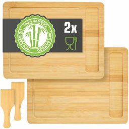 Avec Bac Recuperateur: Lot de 2 - Planche à Découper Bambou 30x22 Planche Bois - braun