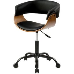 Chaise de bureau pivotante sur roulettes en bois et pu - Basile - Noir