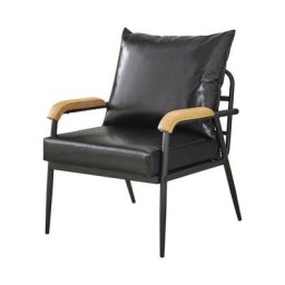 Clipop - Fauteuil de salon simple en simili cuir doux avec support en métal, Noir