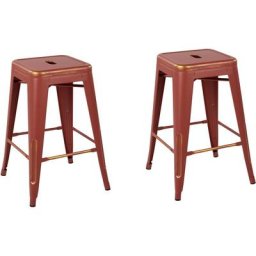 Lot 2 Chaises Tabourets de Bar Industriels en Métal Rouge Doré 60 cm Empilables et Pratiques pour