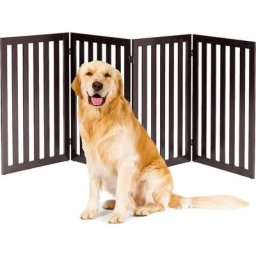 Barrière Autoportante pour Chien 4 Panneaux en Bois Charnières Métalliques à 360° Antidérapants