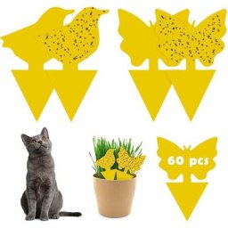 48Pcs Plug-in piège à Mouches plaques Jaunes Autocollant Jaune Plante de Protection Contre Les