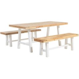 Table 170x80 cm et 2 Bancs de Jardin en Bois d'Acacia Blanc et Bois Clair Scania - Bois clair