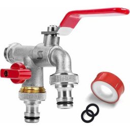 Robinet de jardin, robinet à double sortie 3/4"", résistant à la rouille et au gel, avec 2x sorties