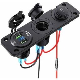 Répartiteur allume-cigare 12 V – 24 V Dual QC3.0 avec écran LED Voltmètre + prise USB +
