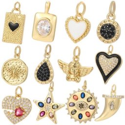 Breloques en forme d'ange cœur lune soleil papillon couleur or pour bricolage de bijoux