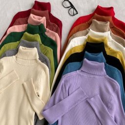 Zoki – pull doux à col roulé pour femme manches longues élastique rose couleur unie collection