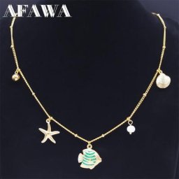 Collier pendentif coquillage étoile de mer en acier inoxydable pour femme tour de cou bijoux de