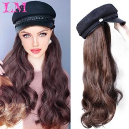 LM-Perruque Synthétique avec Chapeau pour Femme Faux Cheveux Longs et Lisses Extensions de