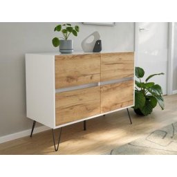 Raumwunder M Buffet Commode 100cm 4 SoftClose blanc/chêne façade