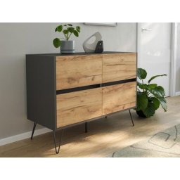 Raumwunder M Buffet Commode 100cm 4 SoftClose graphite/chêne façade