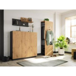 Meuble d'entrée vestiaire Gala-L 3pcs meuble à chaussures 30 paires Oak