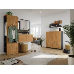 Meuble d'entrée vestiaire Gala-L 5pcs meuble à chaussures 30 paires Oak