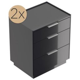 2x Tables de chevet Tamilis 60cm avec 3 tiroirs SoftClose Graphite brillant