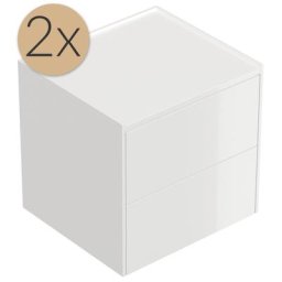 2x Tables de chevet Somnia M 50cm A avec 2 tiroirs Push to Open Blanc brillant