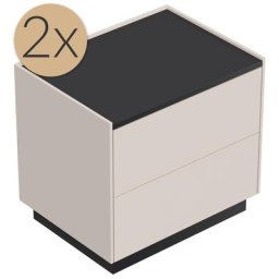 2x Tables de chevet Concepto L 60cm B avec 2 tiroirs Push to Open Creme Graphite