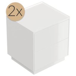 2x Tables de chevet Concepto M 50cm B avec 2 tiroirs Push to Open Blanc brillant