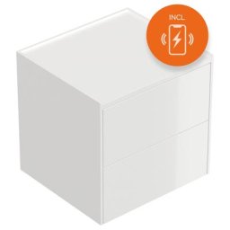 Table de chevet Somnia M 50cm A induction ac 2 tiroirs Push to Open Blanc brill.