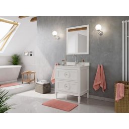 Ensemble meubles SDB cottage 2pcs LAVANDA 75 quartz Carrara monté laqué blanc