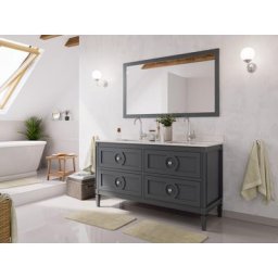 Ensemble meubles SDB cottage 2pcs LAVANDA 150 quartz Carrara monté laqué gris