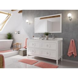 Ensemble meubles SDB cottage 2pcs LAVANDA 150 quartz Carrara monté laqué blanc