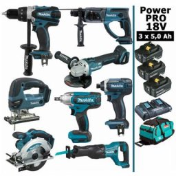 Makita - Pack Power pro 8 outils 18V: DDF458 DHR202 DGA504 DTW190 DTD152 DJV180 DSS610 DJR186 + 3