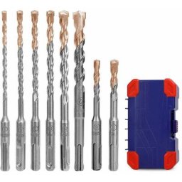 Forets à Béton SDS-Plus 8 Pièces, Forets Professionnels avec Trépan en Carbure, Boîte de Rangement