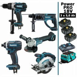 Makita - Pack Power pro 5 outils 18V: DDF458 + DHR202 + DGA504 + DTD152 + DSS610 + 3 batt 5Ah + sac