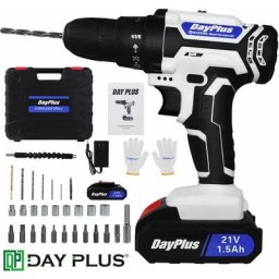Day Plus - Ensemble de foreuse sans fil avec chargeur rapide de batterie perceuse électrique, 25 +