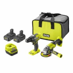 Ryobi - Pack duo perceuse meuleuse one+ 18V sans fil - 2 batteries de 2Ah et un sac de transport