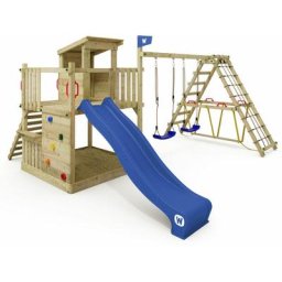 Aire de jeux Portique Smart Nest avec balançoire & toboggan, maison sur pilotis avec bac à sable,