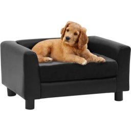 Canapé pour chien | Canapé Lit chien chat sur pied Noir 60x43x30 cm Peluche et similicuir 18350