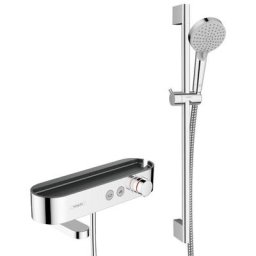 Hansgrohe - Pack Mitigeur thermostatique bain/douche 400 avec tablette, bec déverseur rotatif + Set
