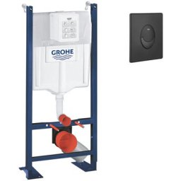 Rapid sl Project bâti support autoportant pour wc, 1.13 m + Plaque de commande double touche, noir