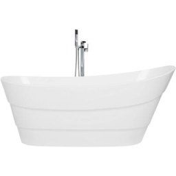Baignoire Autoportante de Forme Ovale Blanc au Style Contemporain avec Robinetterie Chromée Incluse