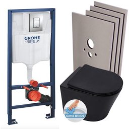 Pack wc Bâti-support Rapid sl + Cuvette sat Infinitio noire mat + Abattant frein de chute + Plaque