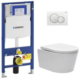 Geberit - Pack wc Bâti-support + Cuvette sat rimless fixations invisibles + Abattant softclose +