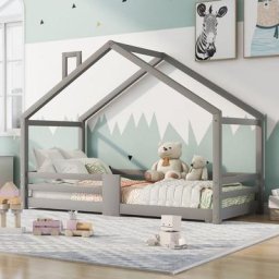 Ztforus - Lit cabane pour enfants avec cheminée antichute Sommiers à lattes robustes lit cabane en