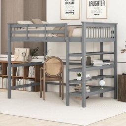 Lit mezzanine enfant 140 x 200 avec rangements et bureau sous lit,Gris