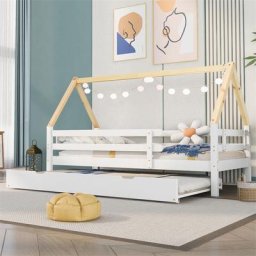 Lit cabane 90x200cm - lit de jour lit simple en bois massif lit d'enfant avec 1 grand tiroir lit