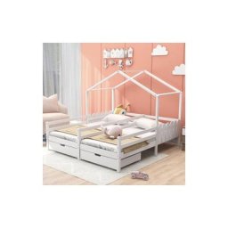 Lit cabane, lit double, lit enfant, lit bébé avec 2 tiroirs en mdf, tiroirs sur roulettes, sommier