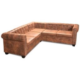 INLIFE Canap¨ d'angle Chesterfield 5 plcs Cuir artificiel Marron