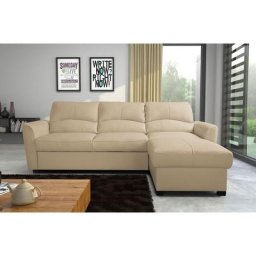 Canapé d'angle convertible en cuir de luxe italien , 5 places lugano, beige, angle droit - Beige