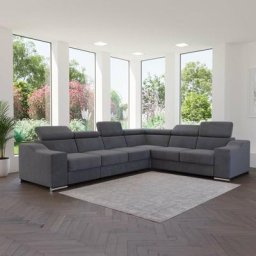 Lucky - Canapé d'angle convertible réversible en tissu velours gris - Gris
