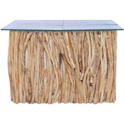 Table basse de salon, Table Café, avec dessus en verre 66x66x40cm Bois de teck massif OIB1609E