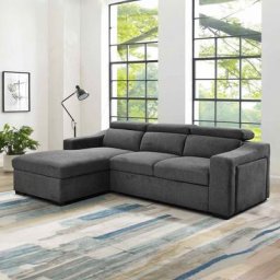 Malone - Canapé d'angle convertible avec coffre en tissu gris - Angle gauche - gris foncé