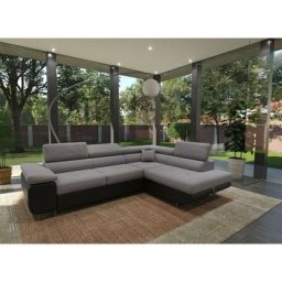Aubin - Canapé d'angle convertible gris et noir coffre de rangement - Angle Droit - Gris
